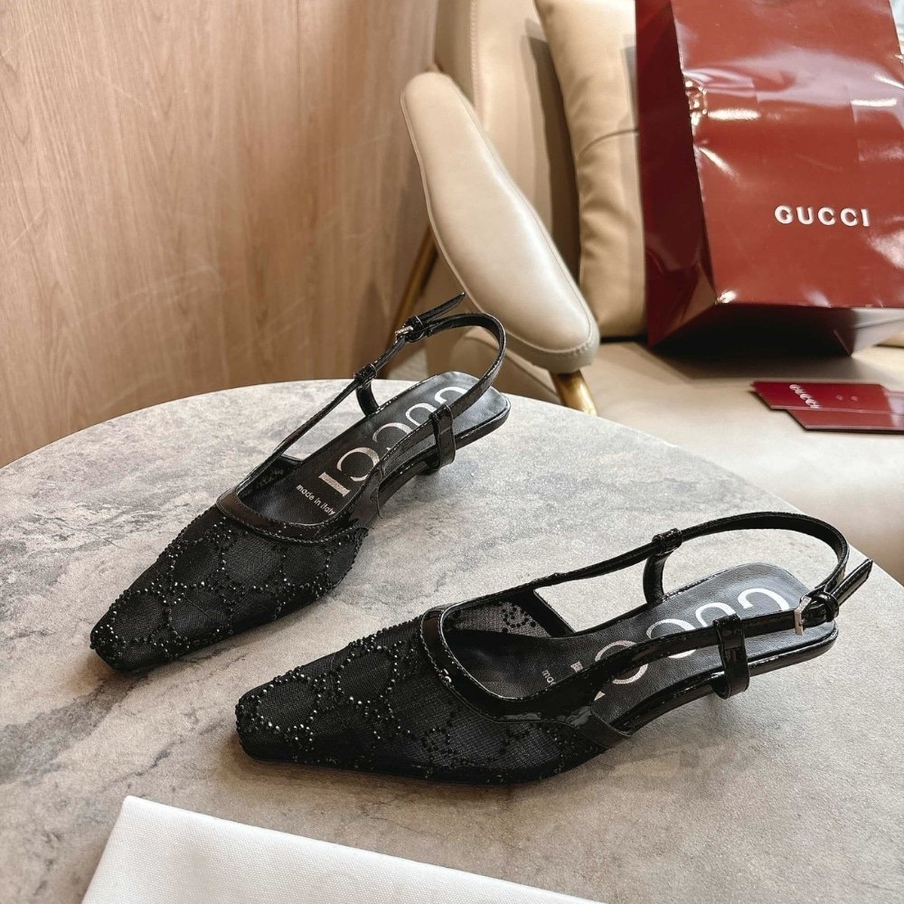 Gvc*1 Women Gg Crystal Slingback Pump Black Mesh 840728 Faeq0 1046