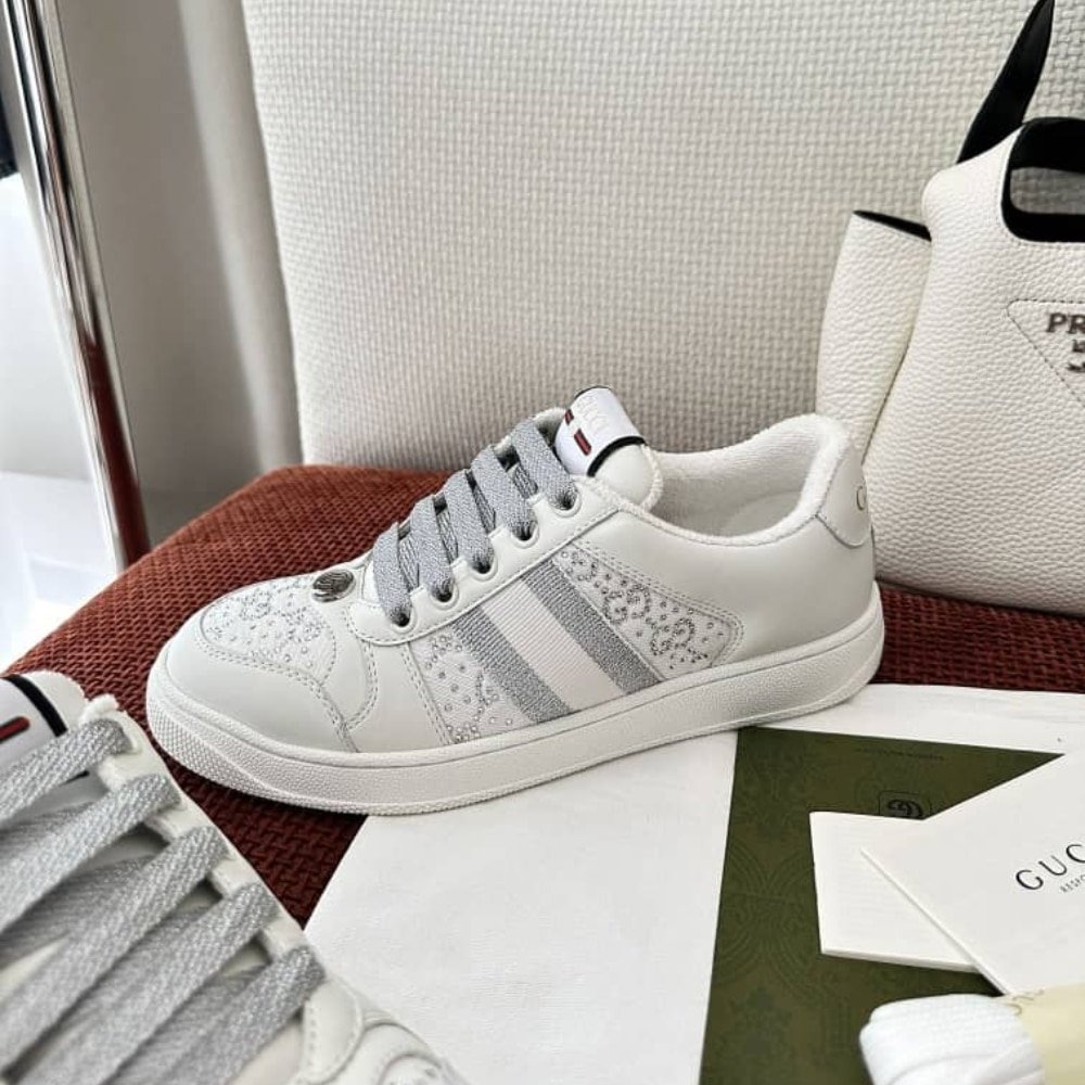 Gvc*1 Women’s Gg Ctystal Screener Sneaker White 732193 Fadq7 9096