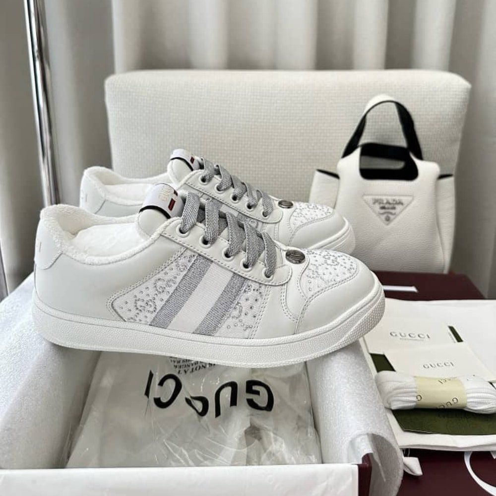 Gvc*1 Women’s Gg Ctystal Screener Sneaker White 732193 Fadq7 9096