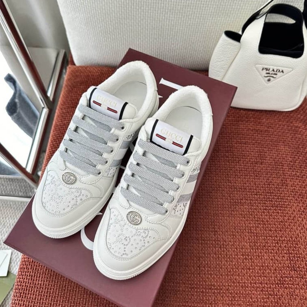 Gvc*1 Women’s Gg Ctystal Screener Sneaker White 732193 Fadq7 9096