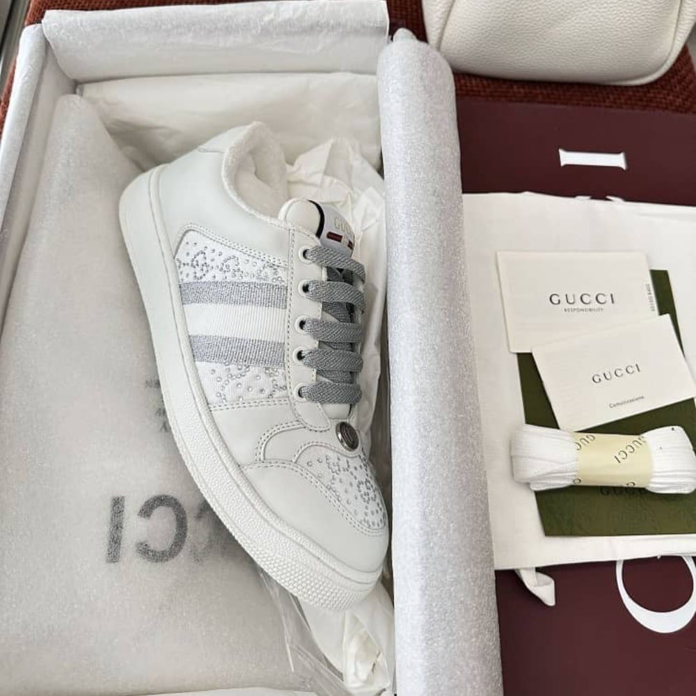 Gvc*1 Women’s Gg Ctystal Screener Sneaker White 732193 Fadq7 9096