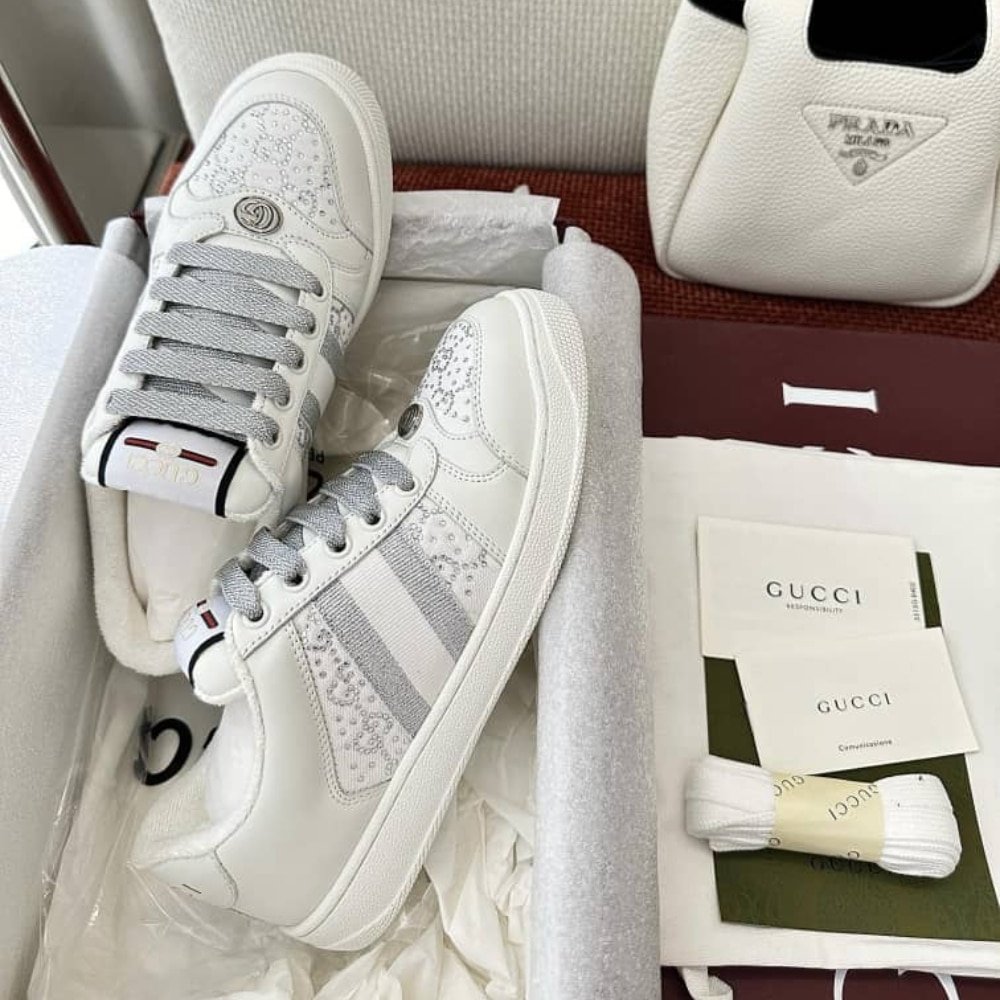 Gvc*1 Women’s Gg Ctystal Screener Sneaker White 732193 Fadq7 9096