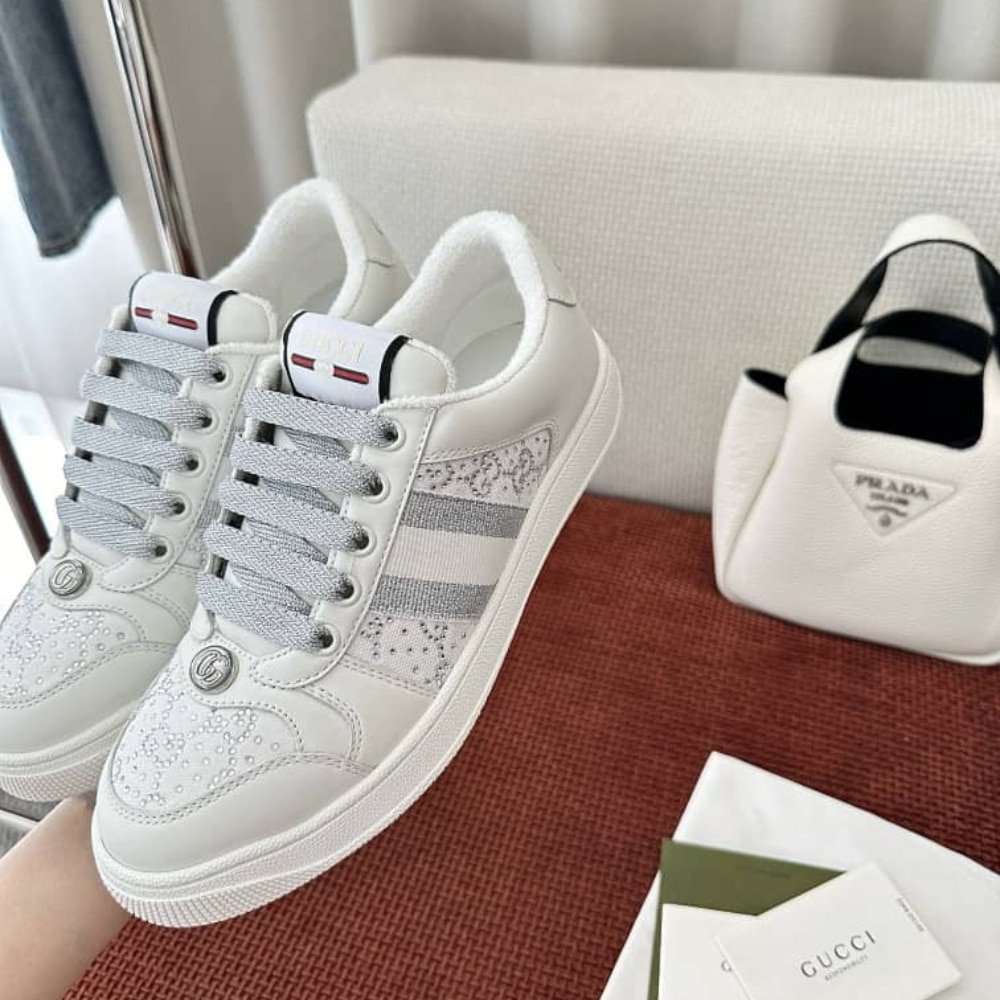 Gvc*1 Women’s Gg Ctystal Screener Sneaker White 732193 Fadq7 9096