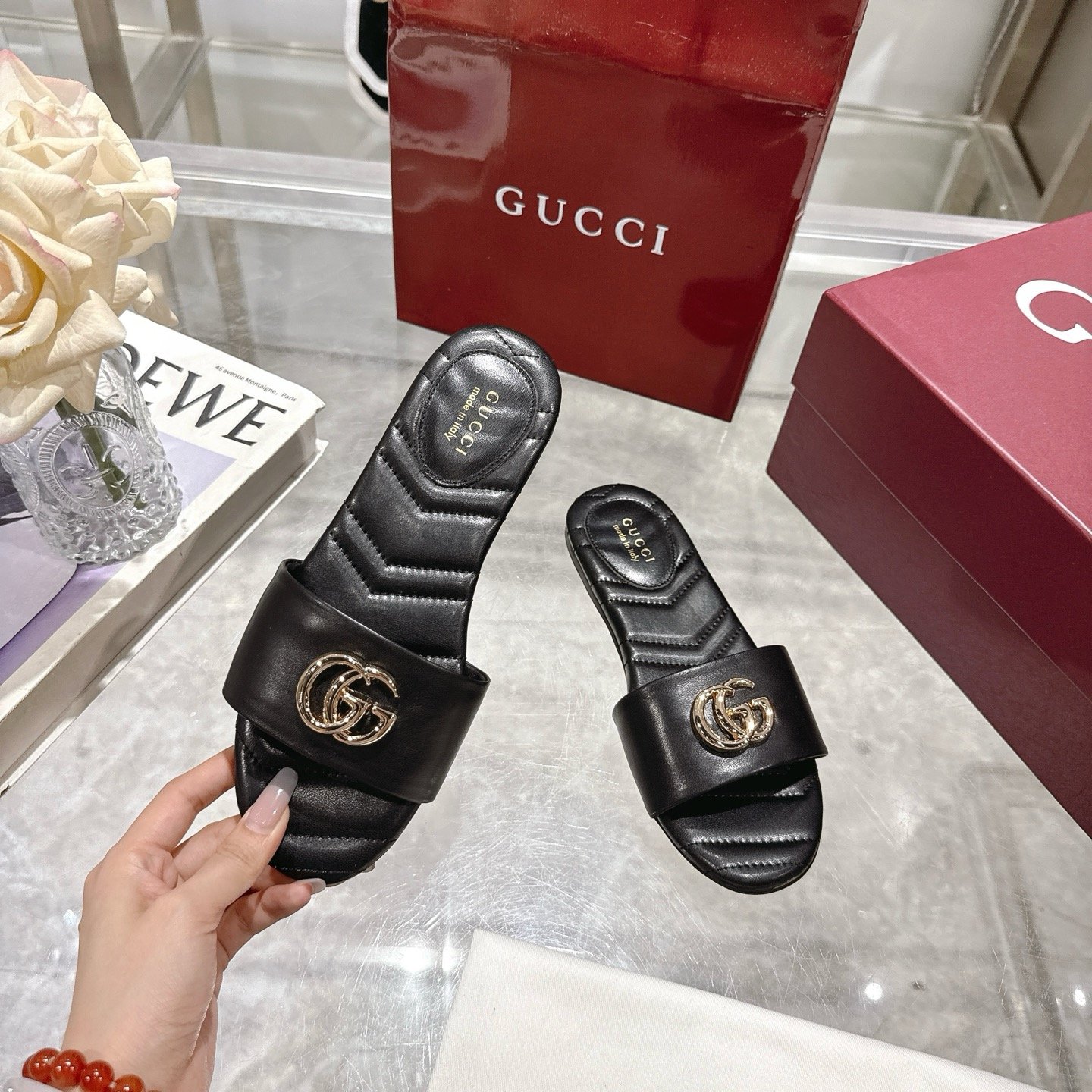 Gvc*1 Women Slide Sandal With Double G Black 832449 Bko00 1000