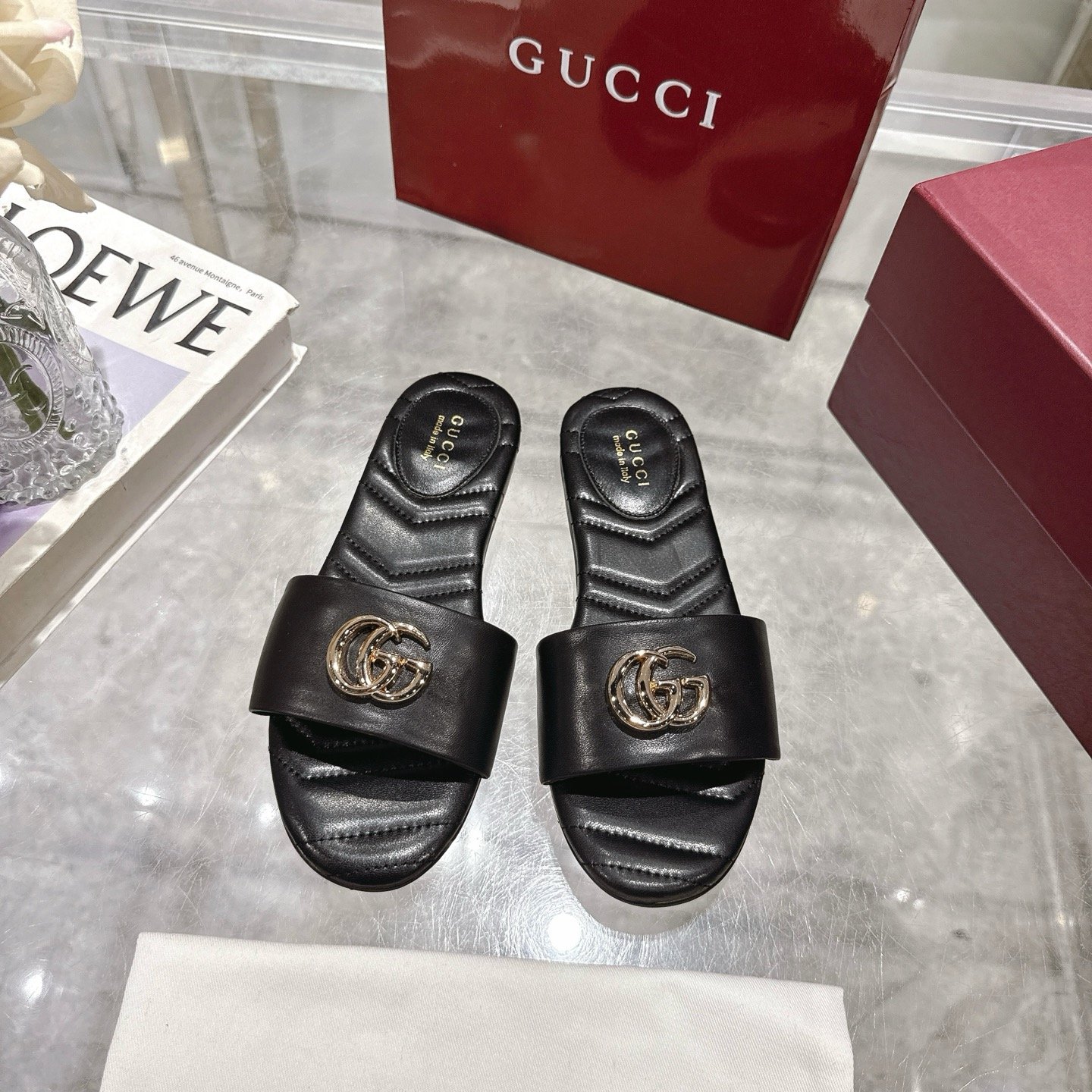 Gvc*1 Women Slide Sandal With Double G Black 832449 Bko00 1000