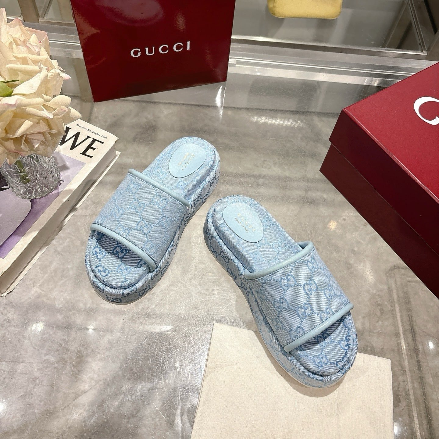 Gvc*1 Women’s Gg Platform Sandal Light Blue 816797 Fad9D 4952