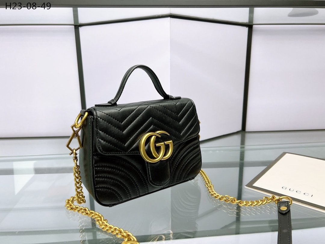 Gvc*1 Gg Marmont Mini Top Handle Bag Black 20Cm 547260 Dtdit 1000