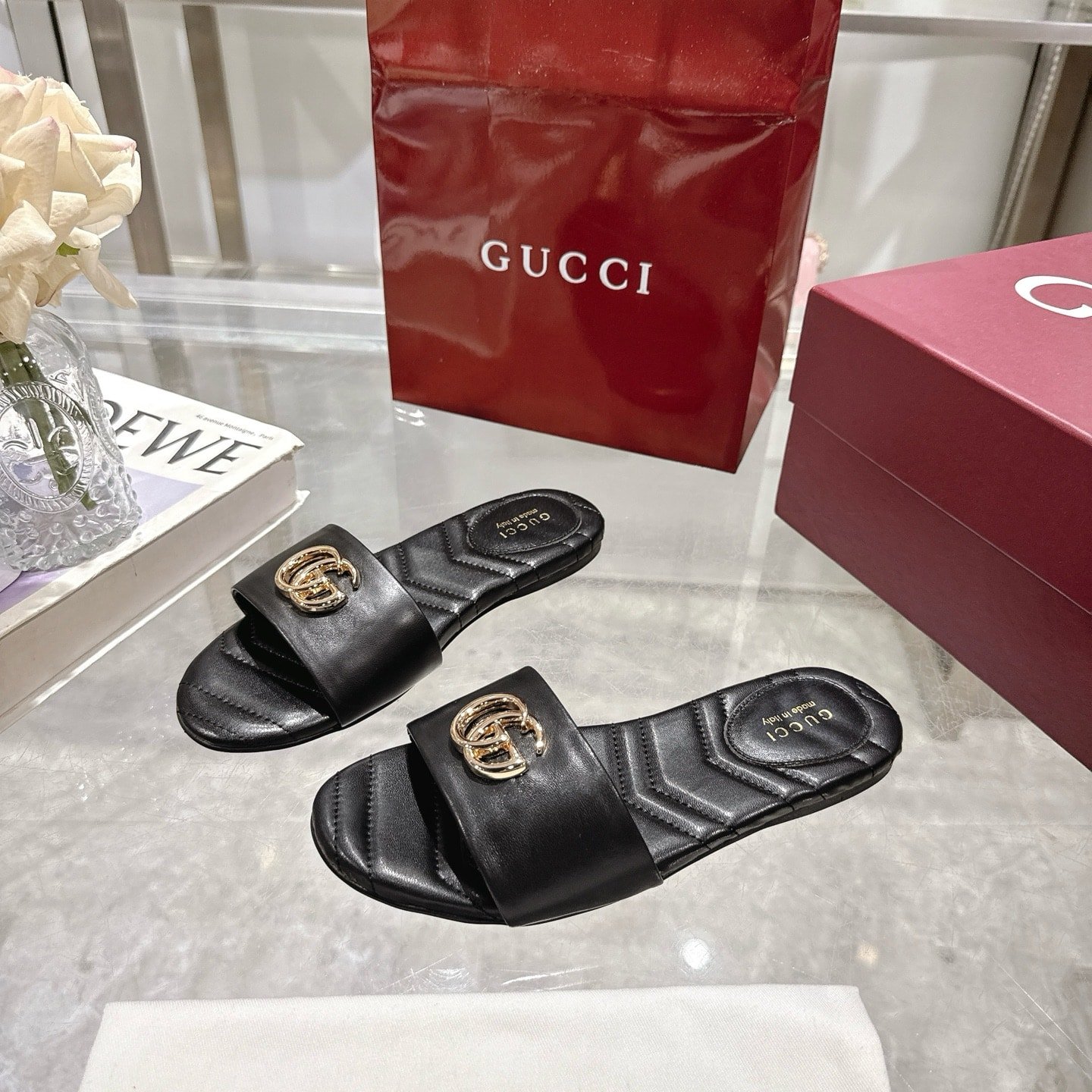 Gvc*1 Women Slide Sandal With Double G Black 832449 Bko00 1000